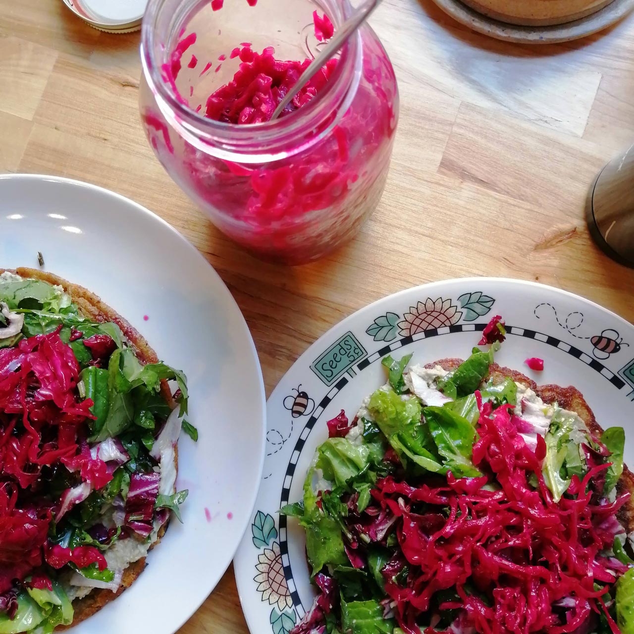 Red cabbage kraut on salad